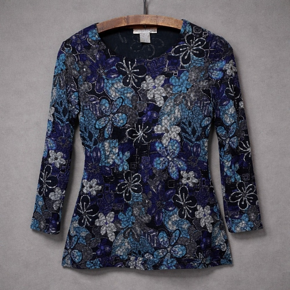 Vintage Notations Top Womens Size S Blue Made in USA Y2K Fairy Grunge Whimsigoth